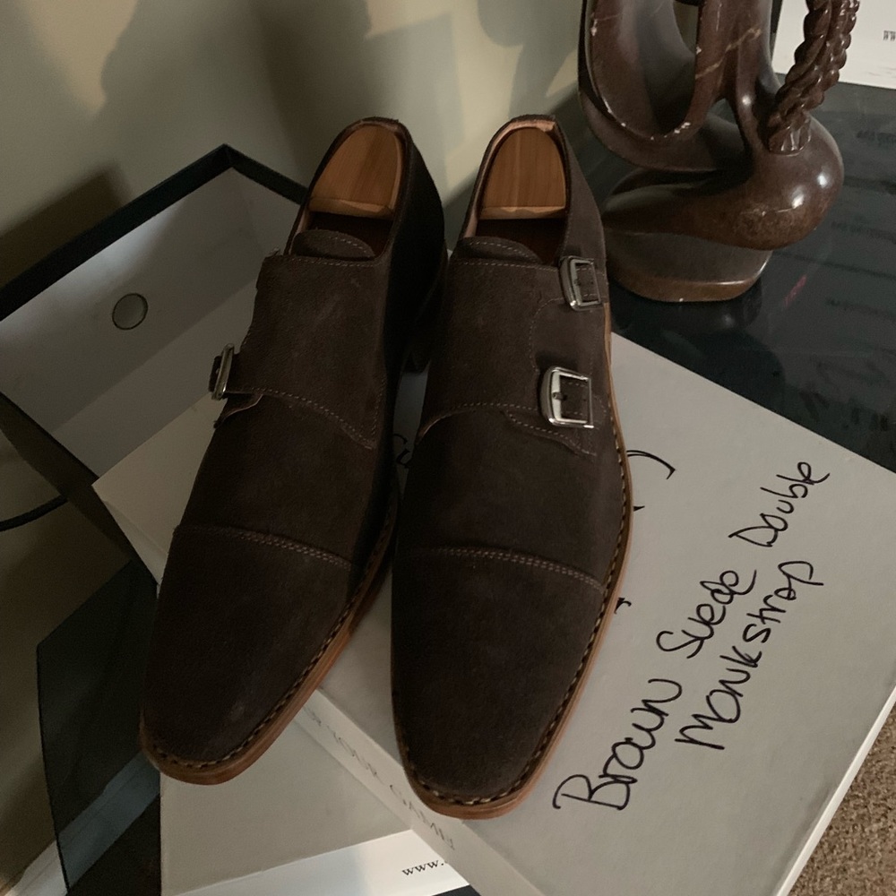Brown Suede Double Monkstrap Shoes